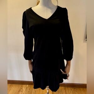 Nation black puff sleeve flutter bottom tee shirt dress.